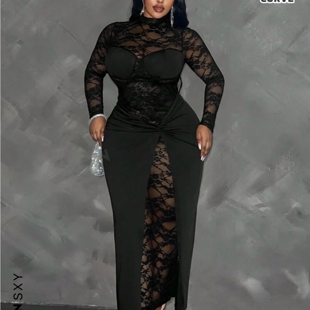 Black Lace Long Sleeve Dress